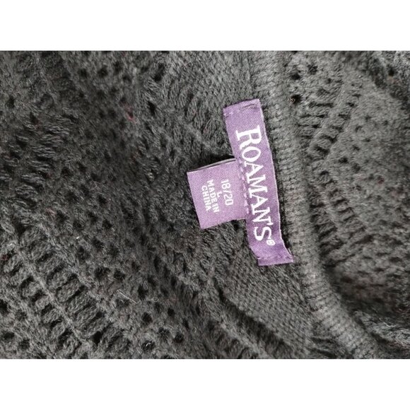 Roaman's Womens 18 to 20 Black Open-Knit Cardigan Sweater - Picture 4 of 7